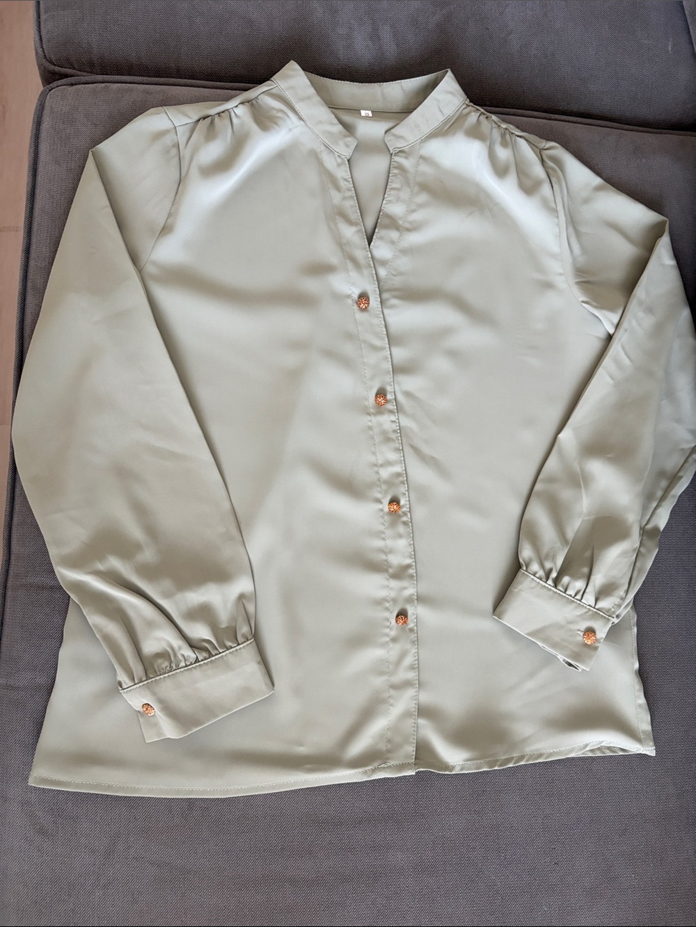 SHEIN Sage Green Button-Front Satin Blouse